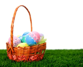Hand painted Easter eggs in a basket
